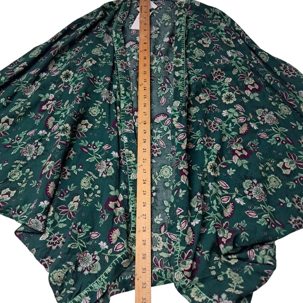 New J. Jill Kimono Wrap Womens S-L Green Emerald Floral Open Front Lightweight
